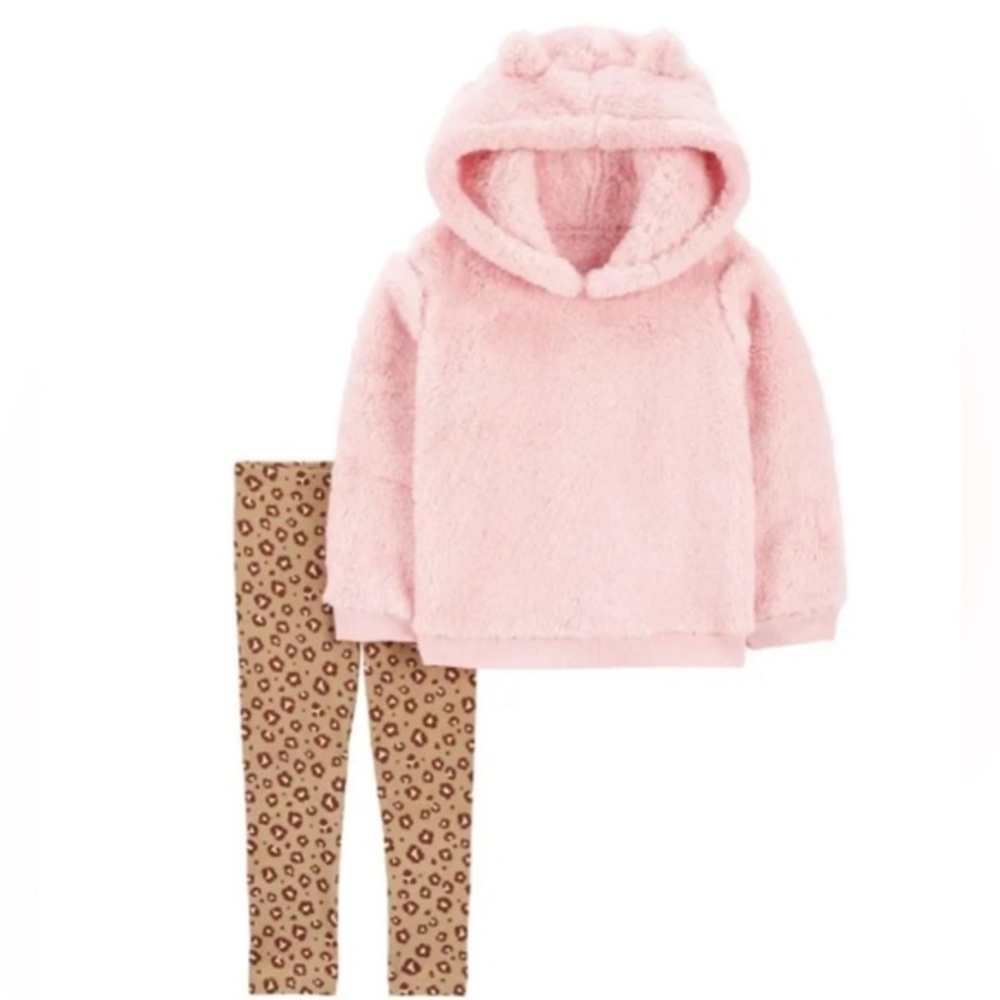 NWT Carter's Blush Pink Fleece Jacket with leopard print leggings size 4T